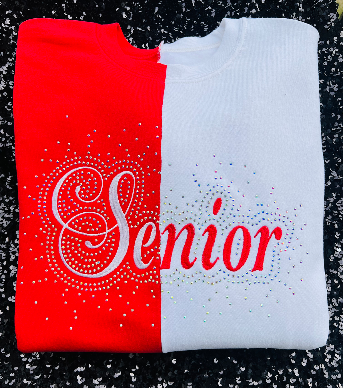 Split Senior Embroidered Sweatshirt w/ Rhinestones